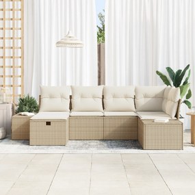 Conjunto de Sofá de Jardim de 6 Peças com Almofadas Bege de Rattan Pol