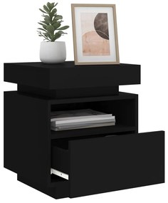 Mesa de Cabeceira Livia com Luzes LED - Preto - Design Moderno