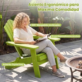 Cadeira Adirondack Dobrável de Exterior, 88 x 77 x 95 cm, Estrutura em HIPS Resistente, Verde
