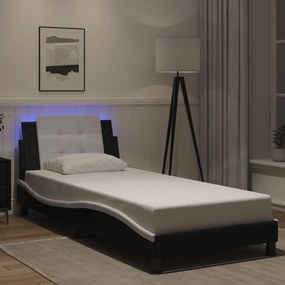 vidaXL Estrutura cama c/ luzes LED 90x190 cm couro artif. preto/branco