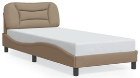 Estrutura de cama c/ luzes LED 80x200cm couro artif. cappuccino