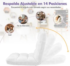 Cadeira chão dobrável Encosto ajustável 14 posições para quarto Sala 105 x 56 x 15 cm Branco