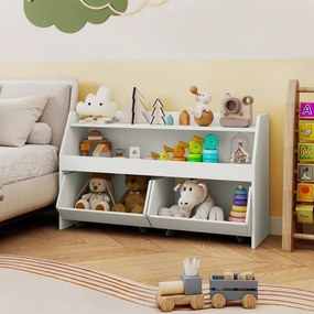 Estante de Arrumação para Brinquedos, 102 x 30 x 60 cm, Com 2 Estantes e 2 Gavetas, Branco