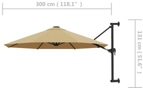 Guarda-sol de parede mastro metálico 300 cm cinza-acastanhado