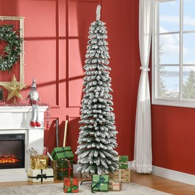 Árvore de Natal Artificial 210cm com Neve Ignífugo com 490 Ramos Folhas de PVC Base Dobrável e Suporte Metálico Decoração de Natal para Interiores Ver