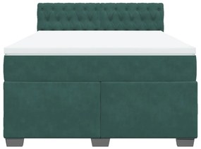 Cama com molas/colchão 160x200 cm veludo verde-escuro