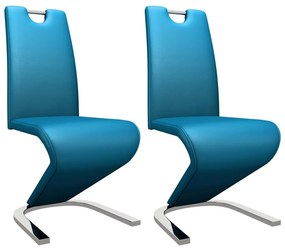 Cadeiras de jantar ziguezague 2 pcs couro artificial azul