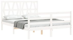 Estrutura de cama com cabeceira 140x200cm madeira maciça branco