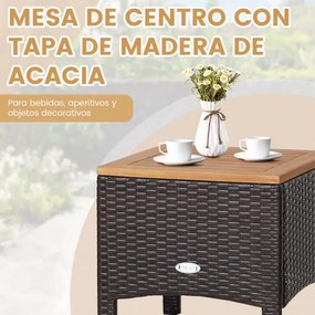 Conjunto de jardim de 3 peças com mesa de café Almofada amovível Apoio de braços em madeira de acácia para jardim Piscina Castanho
