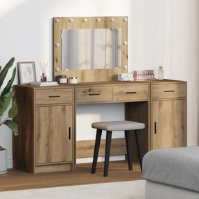 Conjunto de Mesa de Maquilhagem de 3 Peças com LED Carvalho Artesanal