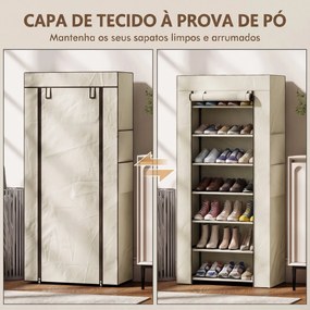 Sapateira de 7 Níveis, Sapateira Estreita em Aço com Capa em Tecido Não Tecido, 2 Bolsos, para 14-21 Pares, Bege