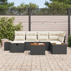 Conjunto de Sofá de Jardim de 7 Peças com Almofadas em Polirattan Pret