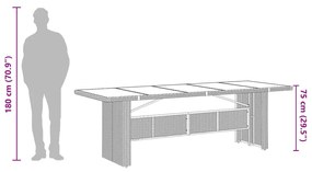 Mesa de jardim com tampo de vidro 240x90x75 cm vime PE castanho