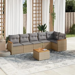 7 pcs conjunto de sofás p/ jardim com almofadões vime PE bege