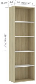 Estante 5 prateleiras derivados de madeira branco/carvalho