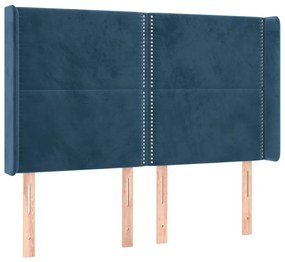 Cama box spring c/ colchão/LED 140x200 cm veludo azul-escuro