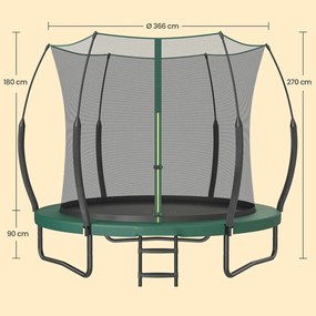 Trampolim sem molas Ø 366 cm, trampolim de exterior para crianças, cordas elásticas Verde
