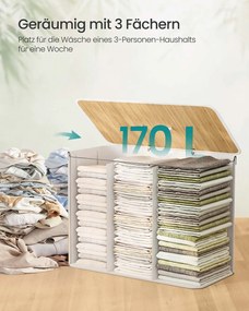 Cesto para roupa suja em bambu com 3 compartimentos 70 x 40 x 61 cm branco