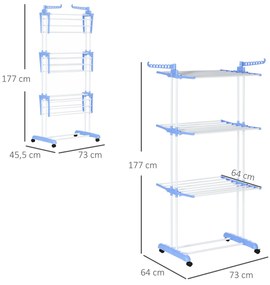 HOMCOM Estendal Dobrável para Roupa com Rodas Estendal Vertical de Aço