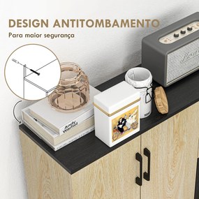 Aparador Estreito de Sala com 2 Portas, 2 Gavetas e Prateleira Ajustável 90x30x75,5 cm Natural e Preto