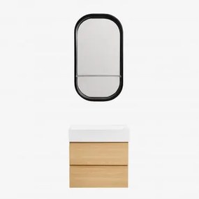 Conjunto De Móvel De Casa De Banho Em Madeira E Chapa De Freixo Com Lavatório Integrado Ona Madeira Natural & Oval Com Prateleira Preto - Sklum