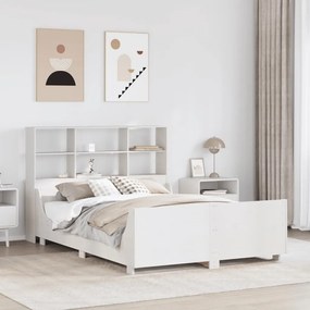 Cama com estante sem colchão 150x200 cm madeira maciça branco