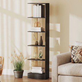 Estante de arrumação com 5 compartimentos abertos, 45 x 21 x 170 cm, preta e em cor carvalho