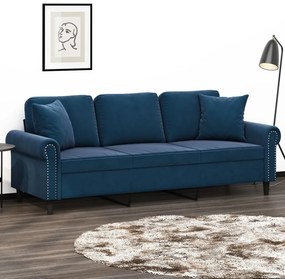 vidaXL Sofá 3 lugares c/ almofadas/almofadões 180cm veludo azul