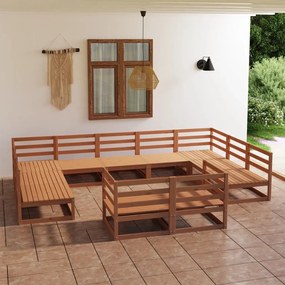 11 pcs conjunto lounge de jardim pinho maciço