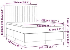 Cama box spring c/ colchão e LED 140x200 cm tecido cinza-escuro