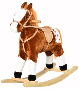 HOMCOM Cavalo de balanço para crianças acima de 3 anos com sons 74x28x65cm Castanho