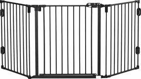 Barreira de Segurança para Cães Dobrável Barreira de Proteção para Lareira 202,5 cm com Porta para Escada Corredor Preto