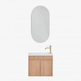 Conjunto De Móvel De Casa De Banho Suspenso Em Madeira Com Lavatório Integrado Narek Castanho Fresno & Ovalado Com Armazenamento 45x90 Cm - Sklum