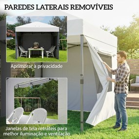 Tenda Dobrável 3x3 m Pop-up com 3 Paredes Laterais 2 Janelas em Malha UPF50+ Altura Ajustável 3 Níveis Branco