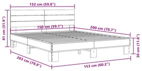 Estrutura de cama 150x200 cm derivados madeira/metal