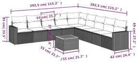 10 pcs conjunto de sofás p/ jardim com almofadões vime PE bege
