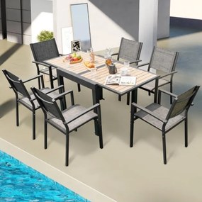 Mesa de jardim extensível 80-160 cm de alumínio para 4-6 pessoas com suporte em forma de L Mesa de metal extensível castanha