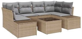Conjunto de Sofá de Jardim 7 Peças com Almofadas Beje em Rattan de Pol