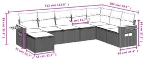 8 pcs conjunto de sofás p/ jardim c/ almofadões vime PE preto