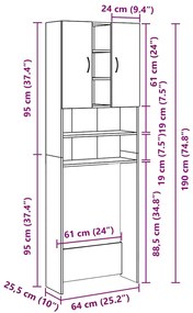 idaXL Armário máquina lavar roupa 64x25,5x190 cm carvalho sonoma