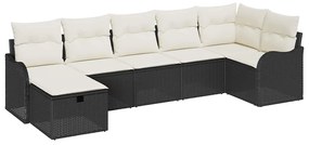 Conjunto de Sofá de Jardim vidaXL 7 Peças com Almofadas Preto Rattan P