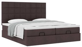 Estrutura de cama otomana com colchões tecido castanho escuro