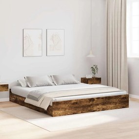 vidaXL Estrado de cama com arrumação Carvalho fumado 200 x 200 cm