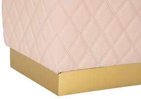 Puff Pentagonal Sharon - Couro Sintético Rosa e Base Dourada - 35 cm x