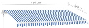 Toldo autom. c/ LED e sensor de vento 450x300 cm azul/branco