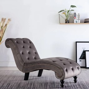 Chaise Longue Elia em Veludo -  Cinzento - Design Vintage