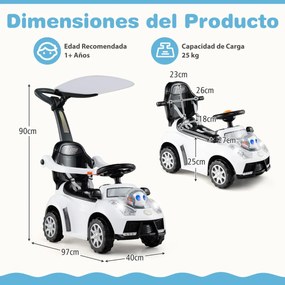 Andarilho crianças forma carro 3 em 1 Carro deslizante com guiador, buzina, música, luz e cinto de segurança Branco