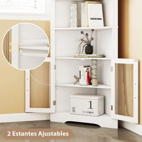 Armário de canto alto cozinha 66 x 35 x 171 cm de 6 níveis com portas de vidro e prateleiras ajustáveis em 3 posições Branco