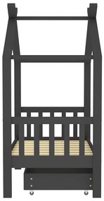 Cama de criança c/ gaveta 70x140 cm pinho maciço cinza-escuro