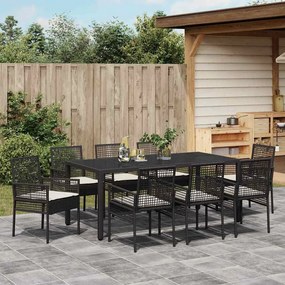 Conjunto de Jantar para Jardim 9 pcs Preto 190 x 90 x 75 cm